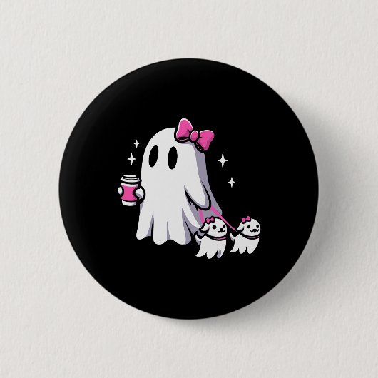 Halloween Schattigee Ghost Walking Dog Spooky Pink Ronde Button 5,7 Cm (Voorkant)