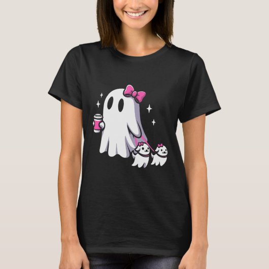 Halloween Schattigee Ghost Walking Dog Spooky Pink T-shirt (Voorkant)