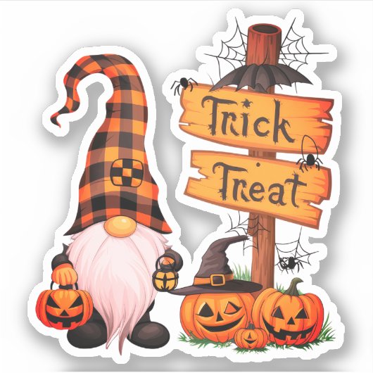 Halloween Schattigee Gnome en pompoenen Sticker (Voorkant)