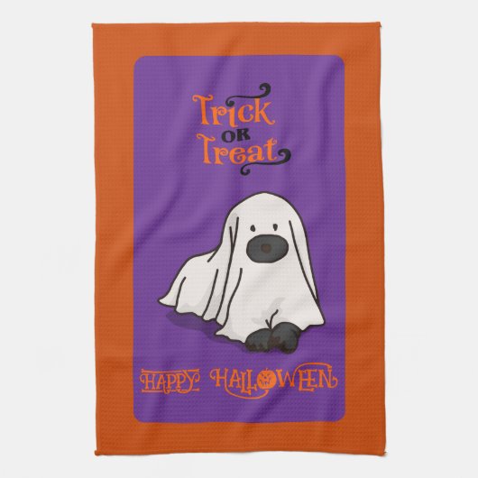 Halloween Schattigee grillige spookhond Theedoek (Verticaal)