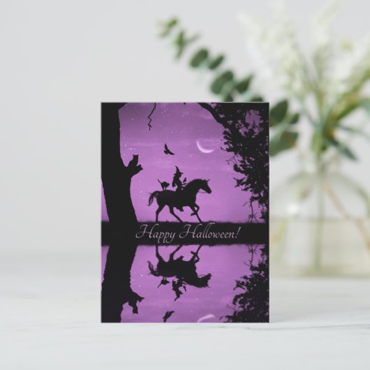 Halloween Schattigee heks eenhoorn kat Briefkaart (Staand voorkant)