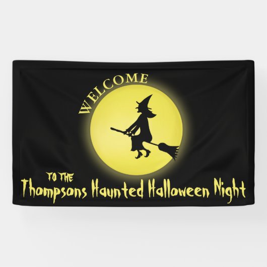 Halloween Schattigee heks griezelig eng maanlicht Spandoek (Horizontaal)