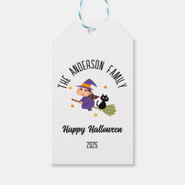 Halloween Schattigee heks op een bezem gepersonali Cadeaulabel