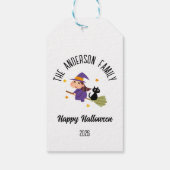 Halloween Schattigee heks op een bezem gepersonali Cadeaulabel (Achterkant)