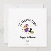 Halloween Schattigee heks op een bezem gepersonali Feestdagenkaart (Achterkant)