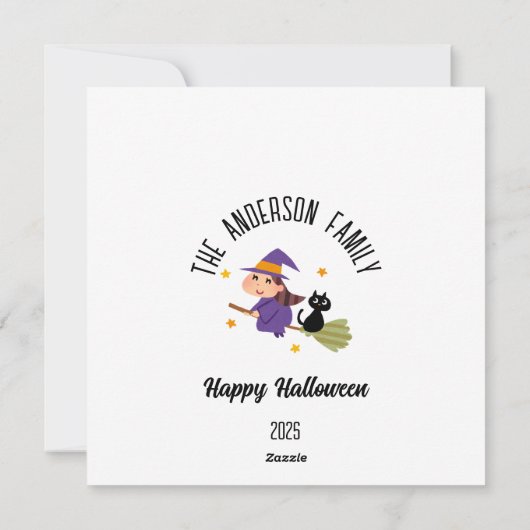 Halloween Schattigee heks op een bezem gepersonali Feestdagenkaart (Achterkant)