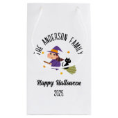 Halloween Schattigee heks op een bezem gepersonali Klein Cadeauzakje (Achterkant)