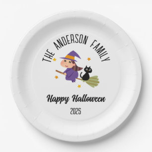 Halloween Schattigee heks op een bezem gepersonali Papieren Bordje