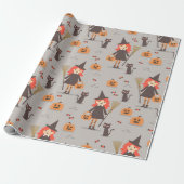 Halloween Schattigee heks, pompoen, zwarte kat Cadeaupapier (Uitgerold)