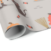 Halloween Schattigee heks, pompoen, zwarte kat Cadeaupapier (Rol Hoek)