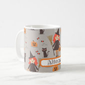 Halloween Schattigee heks, pompoen, zwarte kat Koffiemok (Voorkant links)