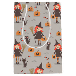 Halloween Schattigee heks, pompoen, zwarte kat Medium Cadeauzakje