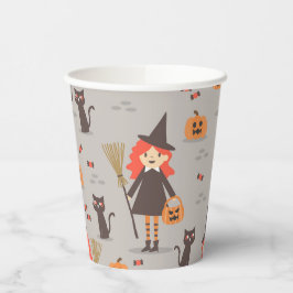 Halloween Schattigee heks, pompoen, zwarte kat Papieren Bekers