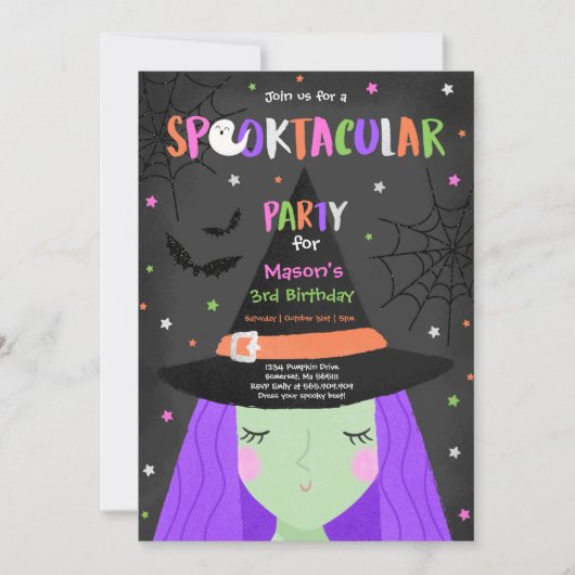 Halloween Schattigee heks verjaardagsfeest spookta Kaart (Voorkant)