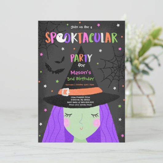 Halloween Schattigee heks verjaardagsfeest spookta Kaart (Staand voorkant)