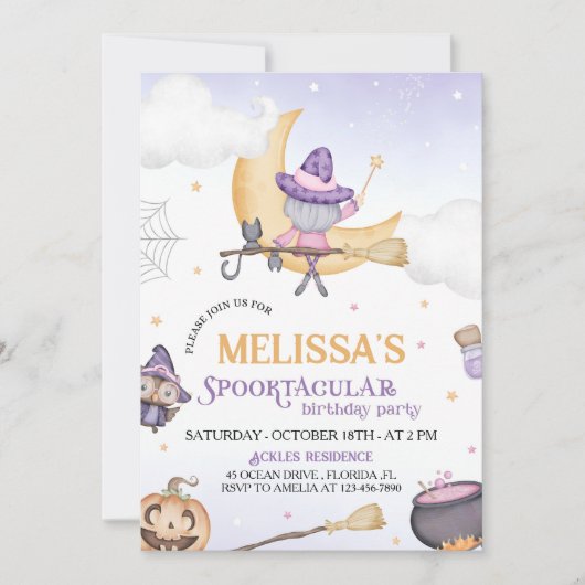 Halloween Schattigee heks verjaardagsfeest spookta Kaart (Voorkant)