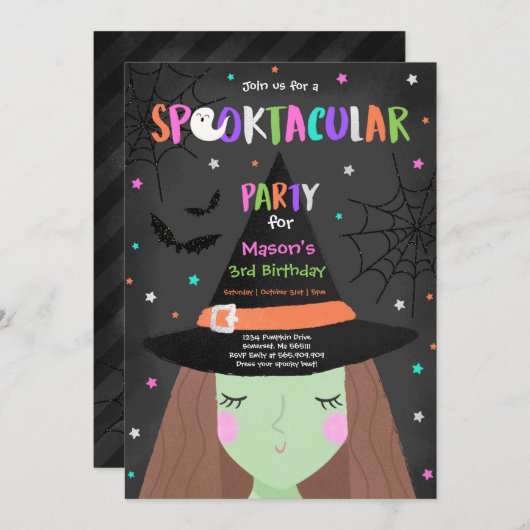 Halloween Schattigee heks verjaardagsfeest spookta Kaart (Voorkant / Achterkant)