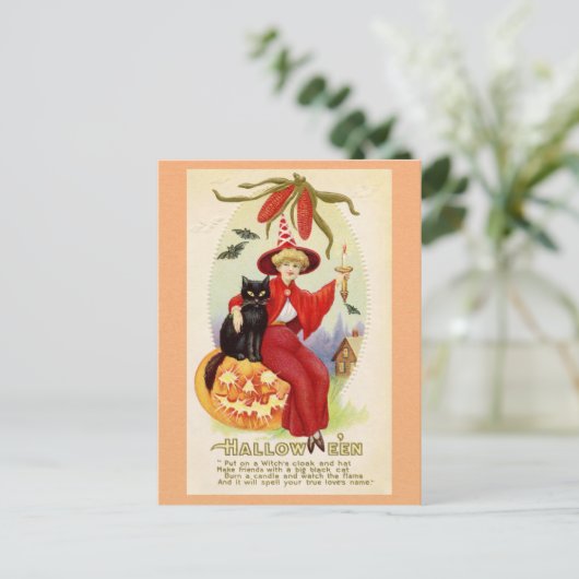 Halloween Schattigee  Heks Zwarte Kat Love Poem Briefkaart (Staand voorkant)
