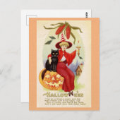 Halloween Schattigee  Heks Zwarte Kat Love Poem Briefkaart (Voorkant / Achterkant)