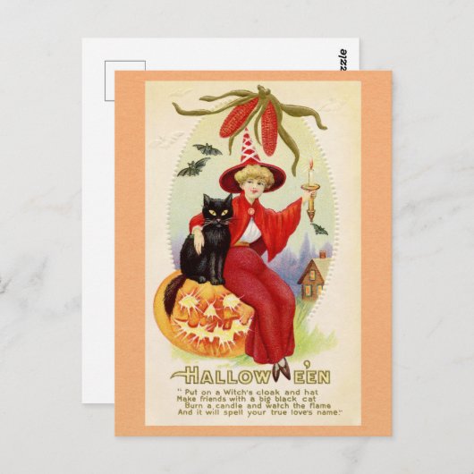 Halloween Schattigee  Heks Zwarte Kat Love Poem Briefkaart (Voorkant / Achterkant)