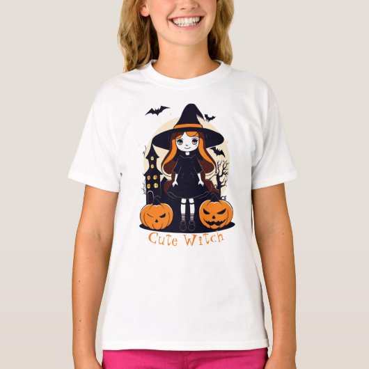 Halloween Schattigee Heksenpompoenen Vleermuizen & T-shirt (Voorkant)