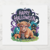 Halloween Schattigee Highland Koe (2) Sparkling Wijnetiket (Enkel label)