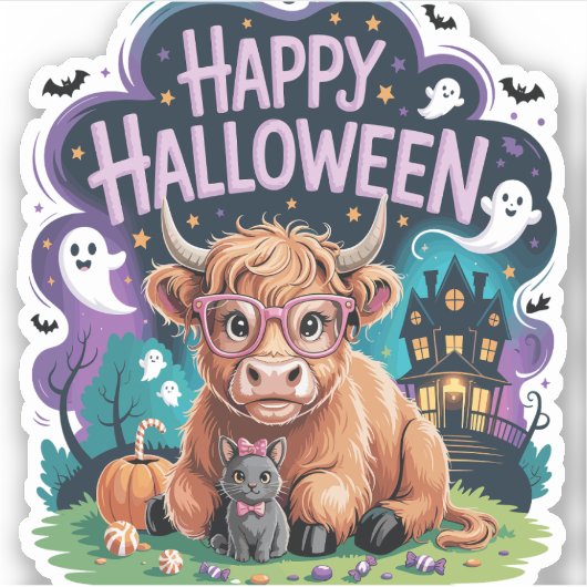 Halloween Schattigee Highland Koe (2) Sticker (Voorkant)