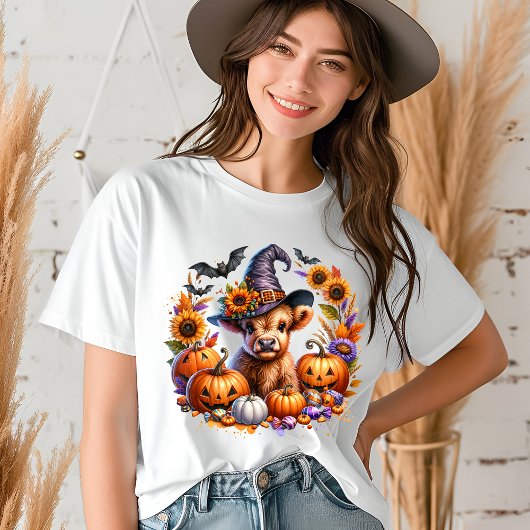 Halloween Schattigee Highland Koe Heksenvleermuize Tri-Blend Shirt