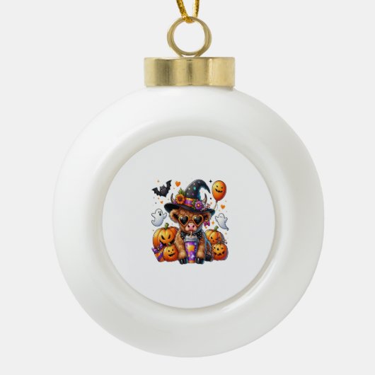Halloween Schattigee Highland Koe Keramische Bal Ornament (Voorkant)