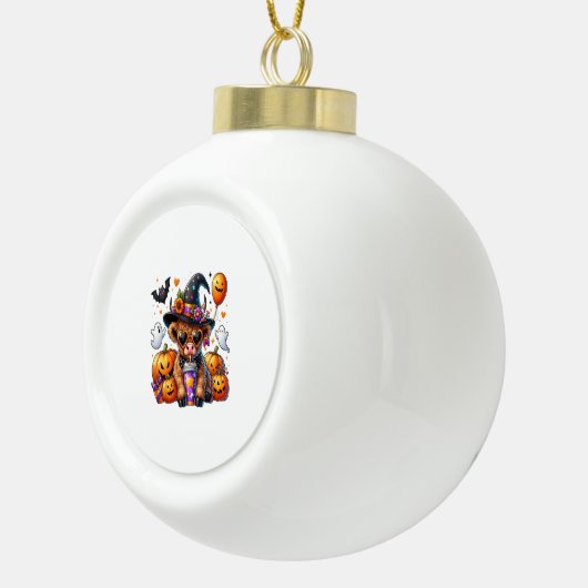 Halloween Schattigee Highland Koe Keramische Bal Ornament (Rechts)