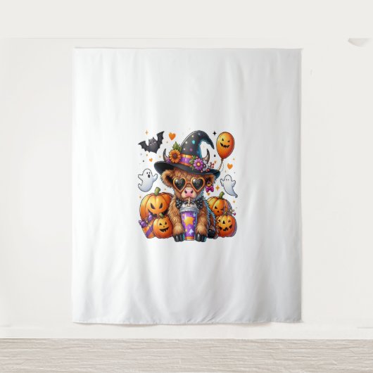 Halloween Schattigee Highland Koe Wandkleed (Voorkant)