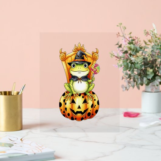 Halloween Schattigee kikker op pompoen Acryl Bord (Huwelijk)