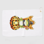 Halloween Schattigee kikker op pompoen Golfhanddoek (Horizontaal)