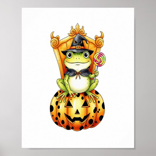 Halloween Schattigee kikker op pompoen Poster (Voorkant)