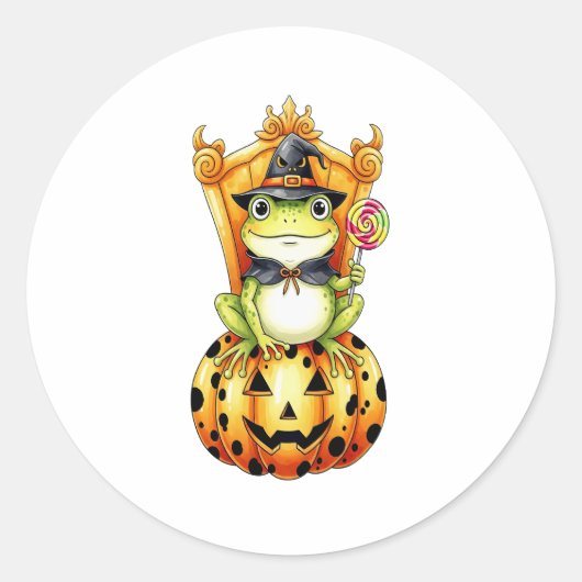 Halloween Schattigee kikker op pompoen Ronde Sticker (Voorkant)