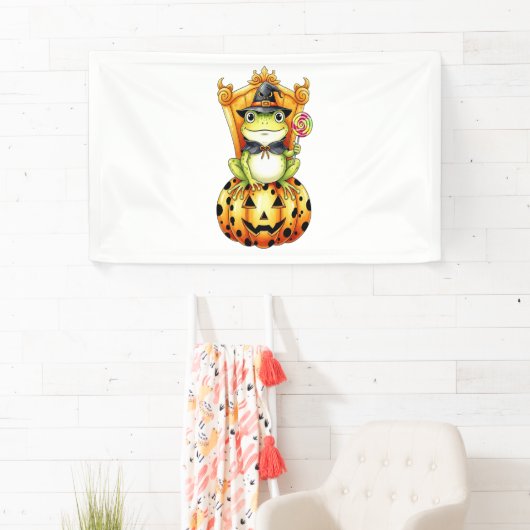 Halloween Schattigee kikker op pompoen Spandoek (Insitu)