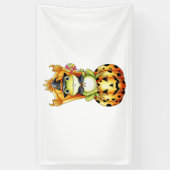 Halloween Schattigee kikker op pompoen Spandoek (Verticaal)