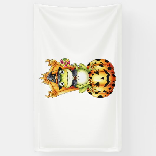 Halloween Schattigee kikker op pompoen Spandoek (Verticaal)
