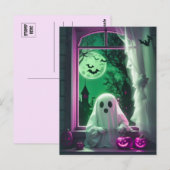 Halloween Schattigee kleine spook door het raam Br Briefkaart (Voorkant / Achterkant)