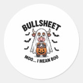 Halloween Schattigee Koe in Ghost Ronde Sticker (Voorkant)