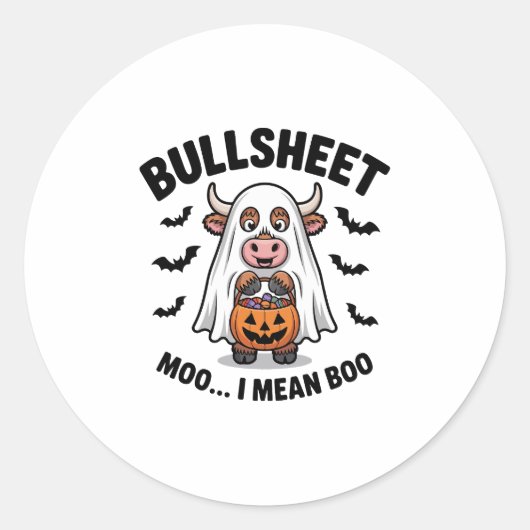 Halloween Schattigee Koe in Ghost Ronde Sticker (Voorkant)