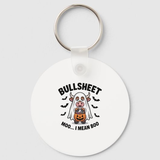 Halloween Schattigee Koe in Ghost Sleutelhanger (Voorkant)