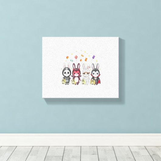 Halloween Schattigee konijnenkostuum Canvas Afdruk (Insitu (Houten vloer))