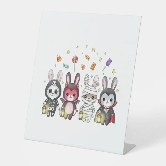 Halloween Schattigee konijnenkostuum Reclamebord Met Voetstuk (Voorkant)