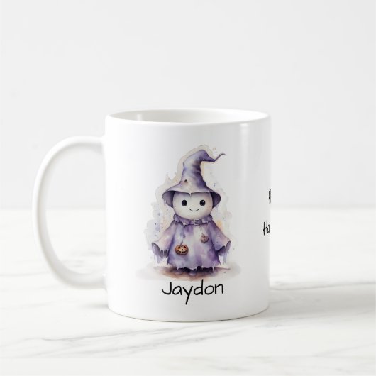 Halloween Schattigee Paarse Ghost Witch Personalis Koffiemok (Links)