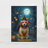 Halloween Schattigee Pup met Pumpkin Lantaarn Kaart (Voorkant)
