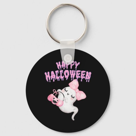 Halloween Schattigee Roze Ghost Herfst Kleding Mei Sleutelhanger (Voorkant)