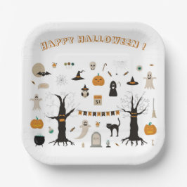 Halloween Schattigee Spooky Ghost Witch Pompoen Papieren Bordje