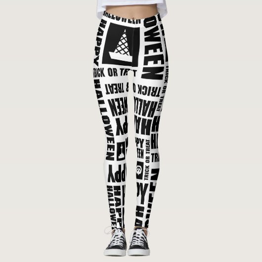 Halloween Schattigee Spooky Whimsical Black Patter Leggings (Voorkant)