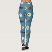 Halloween Schattigee Spooky Whimsical Pattern Blue Leggings (Achterkant)